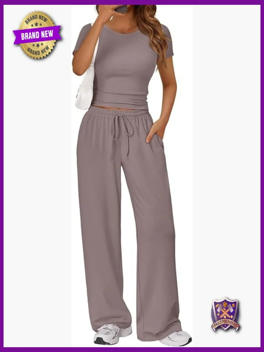 2 Piece Matching Lounge Set Top Wide Leg Pants with Pockets
